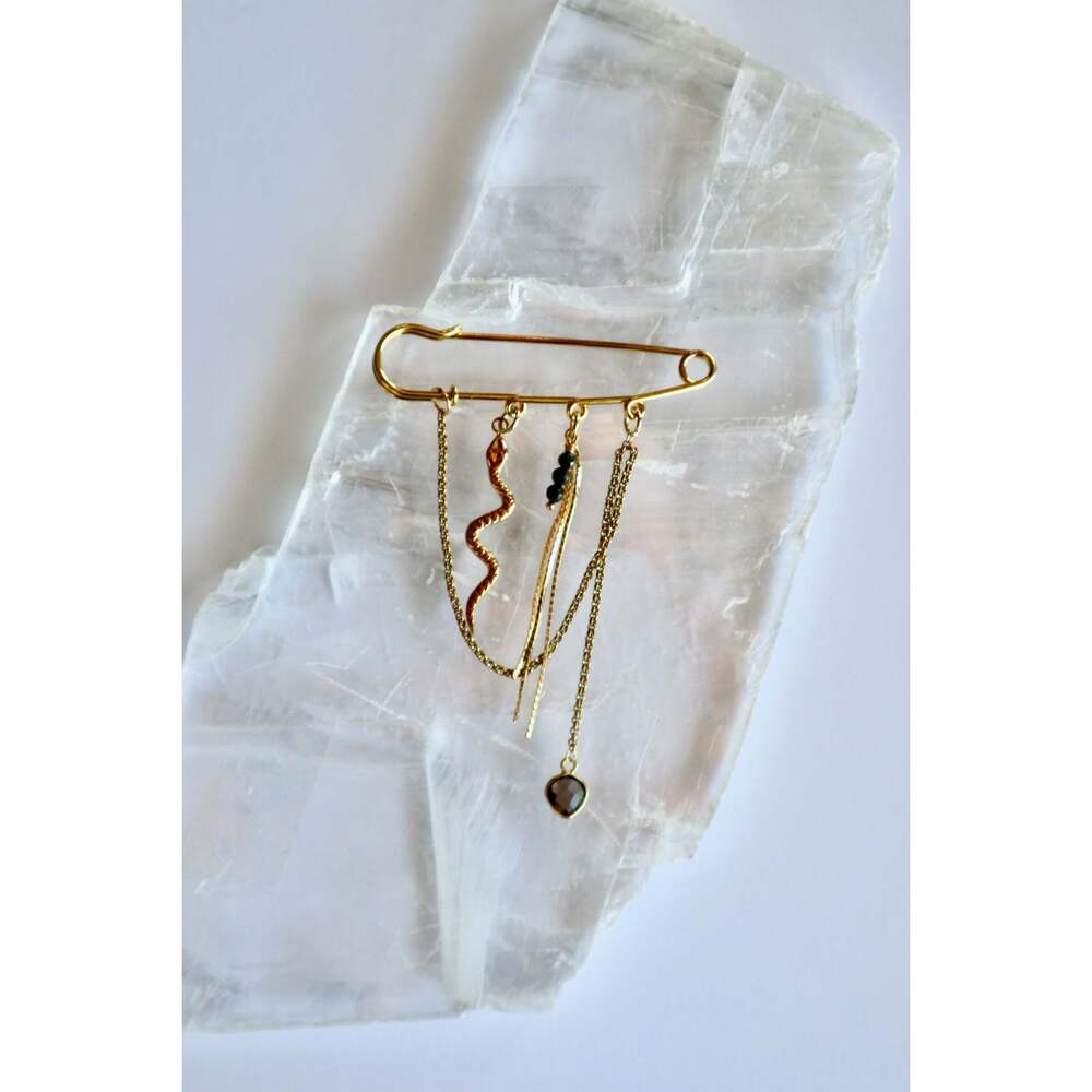 Orvane – Smoky Quartz & Snake Charm Pin Brooch